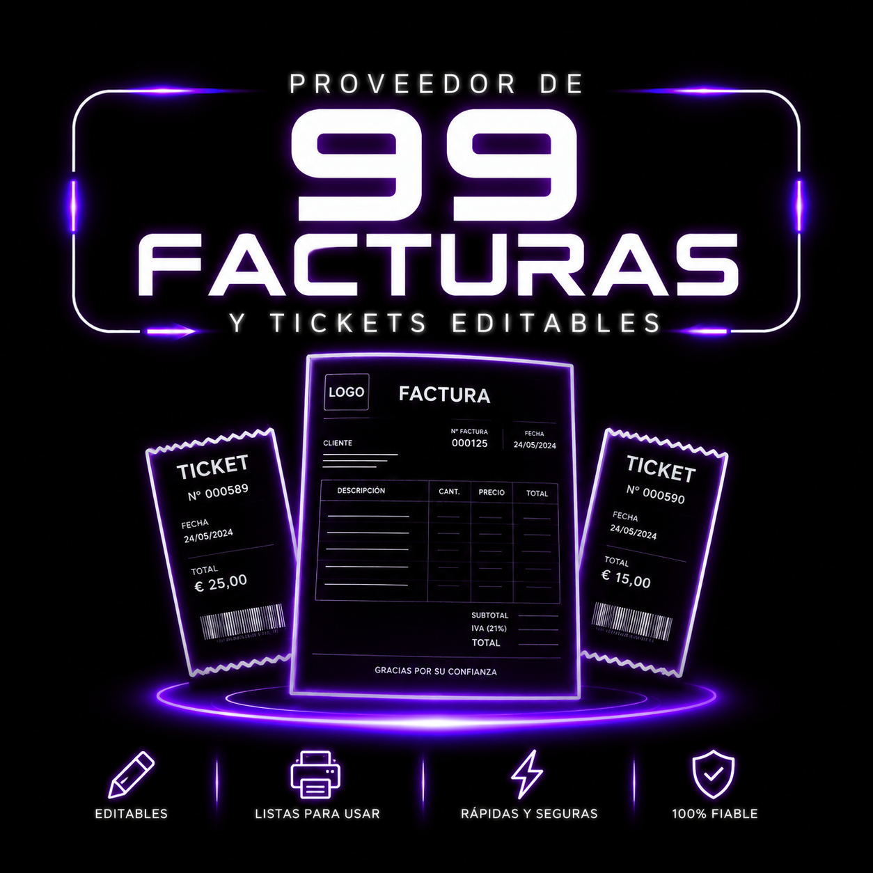 99 TICKETS Y FACTURAS EDITABLES